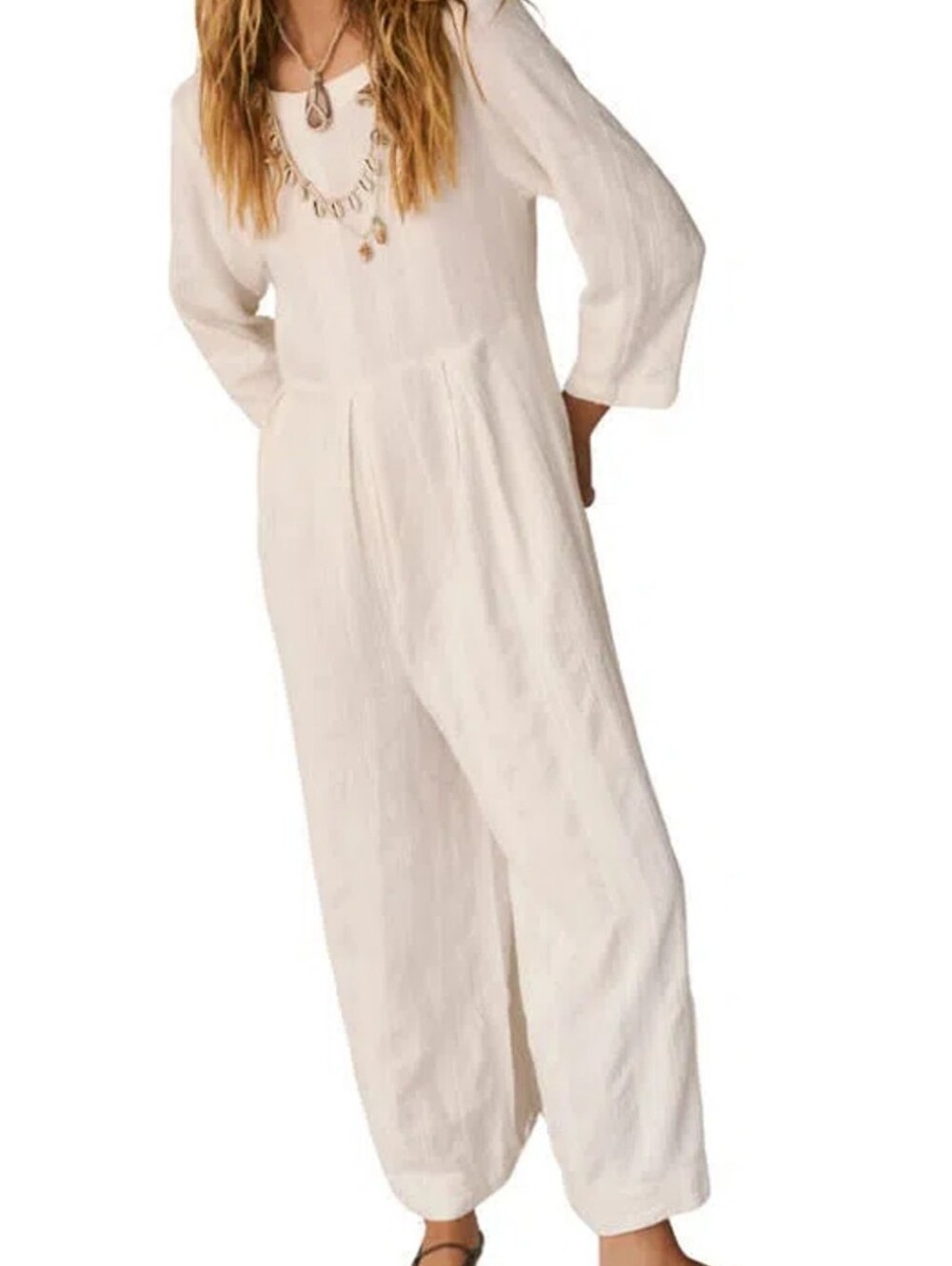 Free People Shiloh Ivory Cotton Linen Jumpsuit Size Small New With Tags